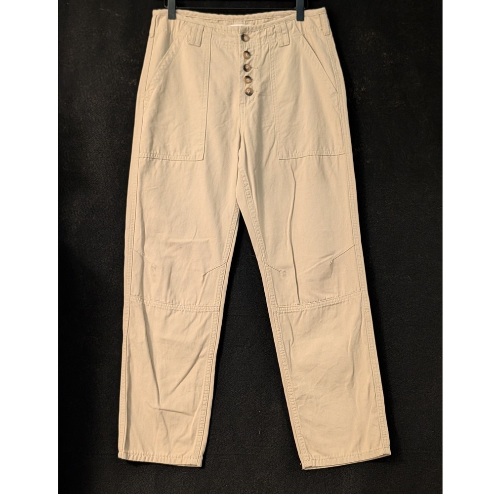 Mod Ref Utility Barrel Leg Canvas Pants Button Fly Khaki Tan Women's Med basic